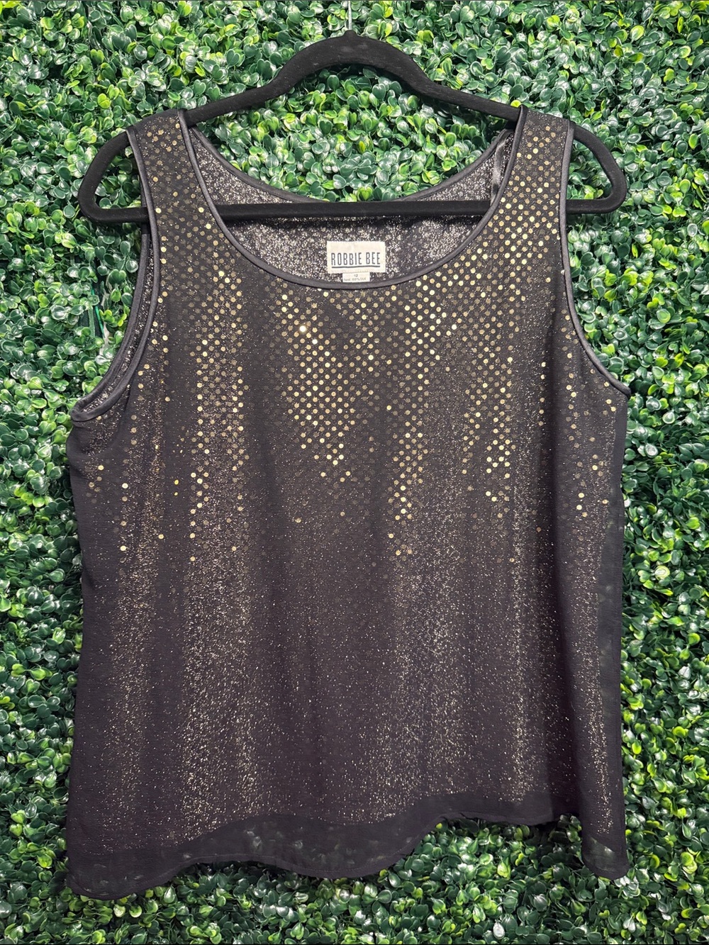 Robbie Bee Black Tank Top with Gold Metallic Dots